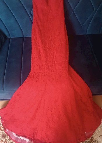 Kırmızı  Uzun Straplez Abiye - Görsel 4