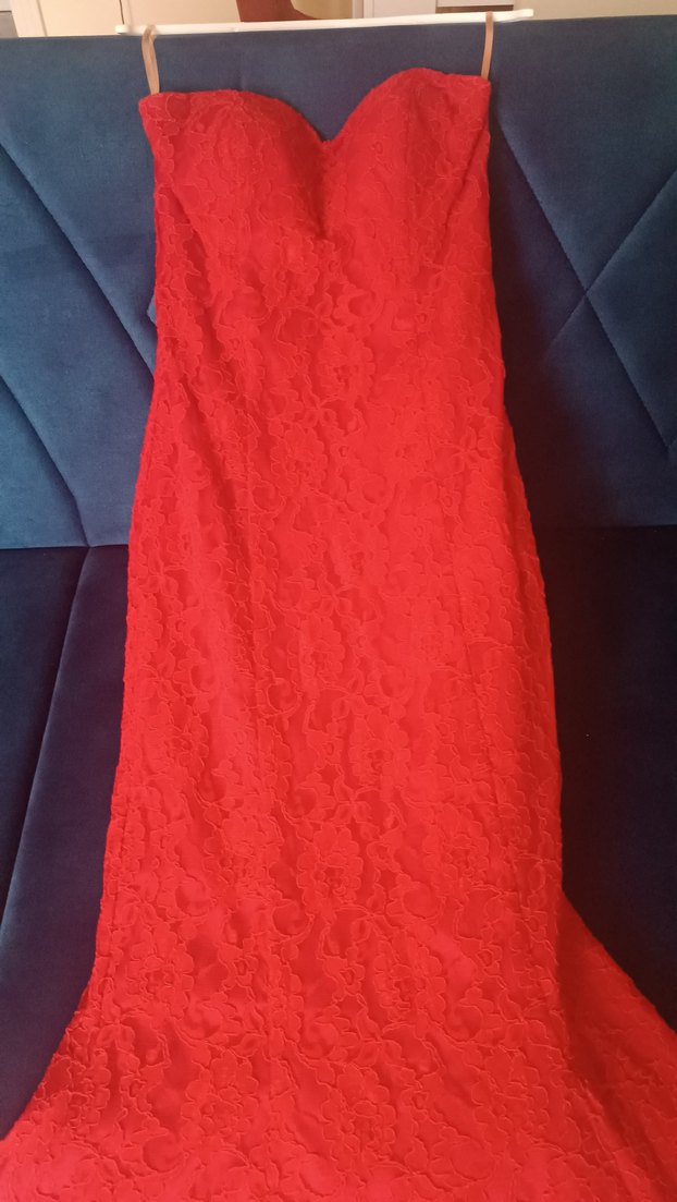 Kırmızı  Uzun Straplez Abiye - Görsel 2