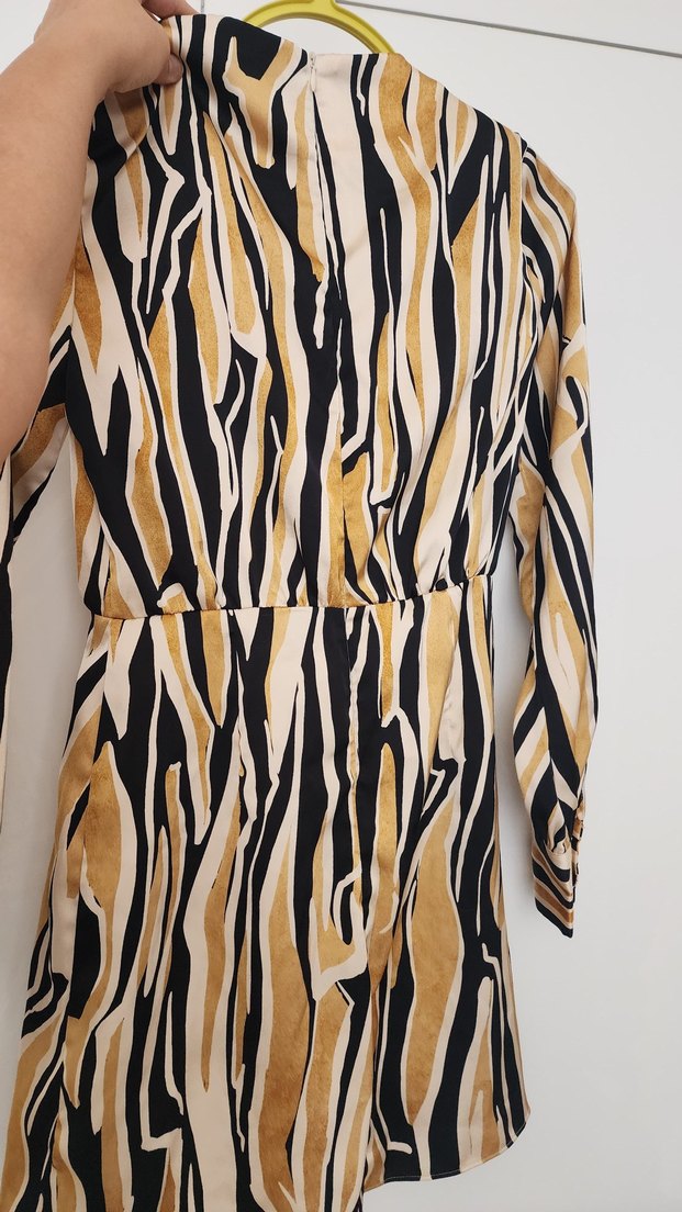 Zebra Desenli Kahverengi Mini Elbise - Görsel 2