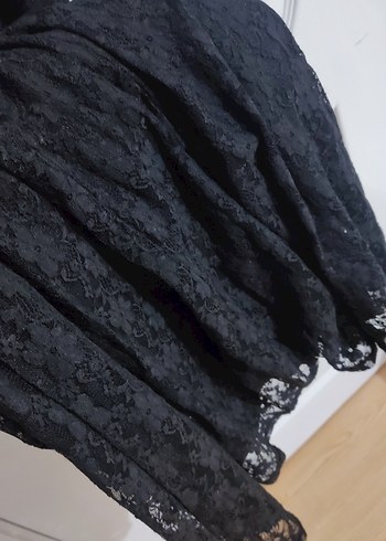 Dantel Detaylı Siyah Uzun Kollu V Yaka Elbise - Görsel 6