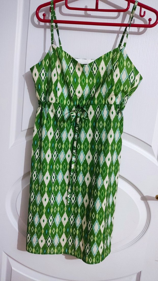 Yeşil Bağlama Desenli Askılı Elbise - Görsel 3