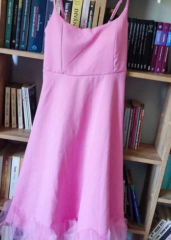 İnce Askılı Pembe Uzun Elbise - Görsel 5