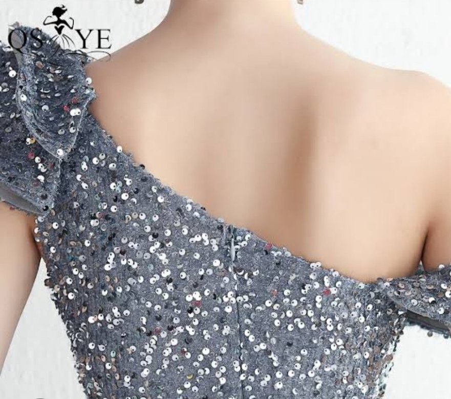 Gri Payet İşlemeli Uzun Abiye Elbise - Görsel 3