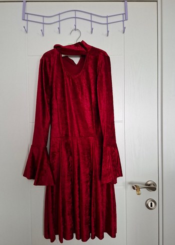 Bordo Uzun Kollu Gotik Kadın Elbise