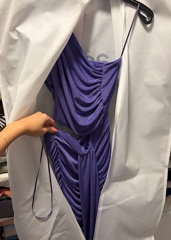 Mor Drapeli Uzun Abiye Elbise - Görsel 3