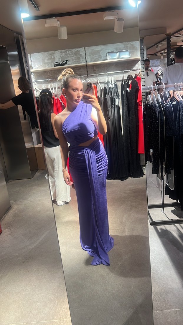 Mor Drapeli Uzun Abiye Elbise - Görsel 2