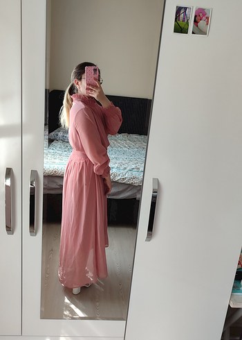 Pembe Kemerli Uzun Bohem Elbise - Görsel 10