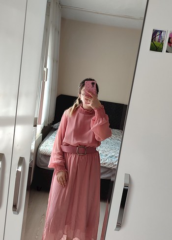 Pembe Kemerli Uzun Bohem Elbise - Görsel 3