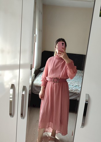 Pembe Kemerli Uzun Bohem Elbise - Görsel 11