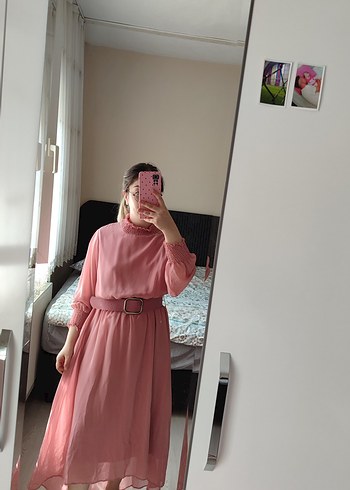 Pembe Kemerli Uzun Bohem Elbise - Görsel 5