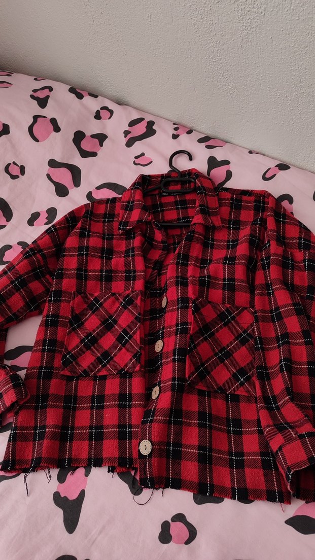 Düğmeli Kırmızı Kareli Kadın Gömlek - Görsel 4