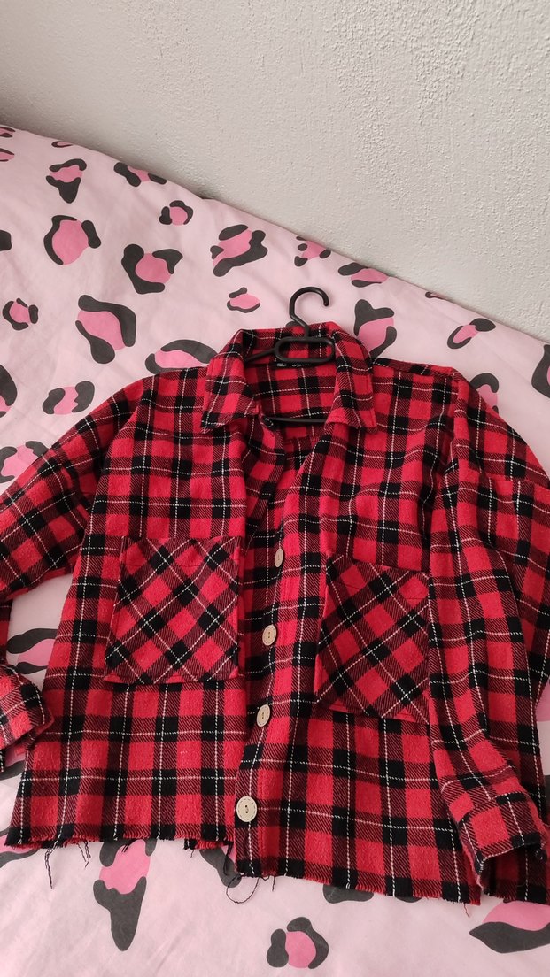 Düğmeli Kırmızı Kareli Kadın Gömlek - Görsel 3