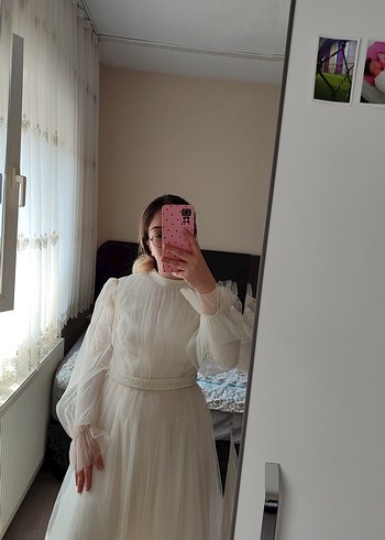 Uzun Kollu, Yüksek Yakalı Bohem A Kesim Gelinlik - Görsel 7