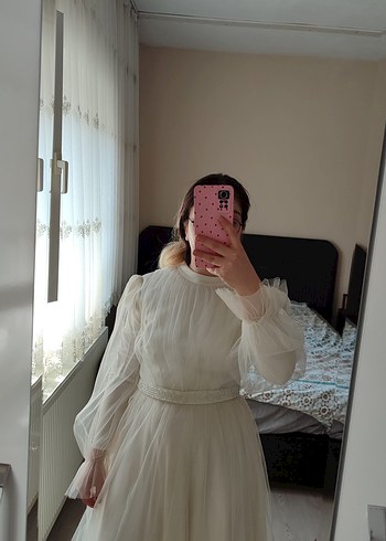 Uzun Kollu, Yüksek Yakalı Bohem A Kesim Gelinlik - Görsel 9