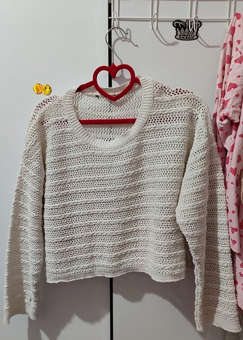 Beyaz Örgü Kadın Kazak - Görsel 2