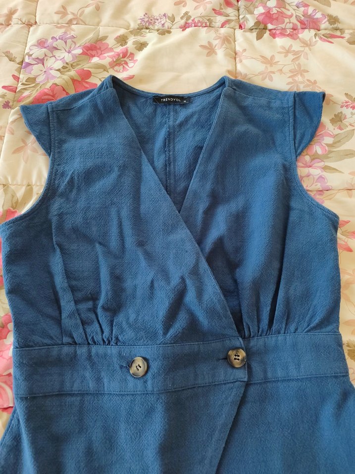 Koyu Mavi Denim Düğmeli Bluz - Görsel 2