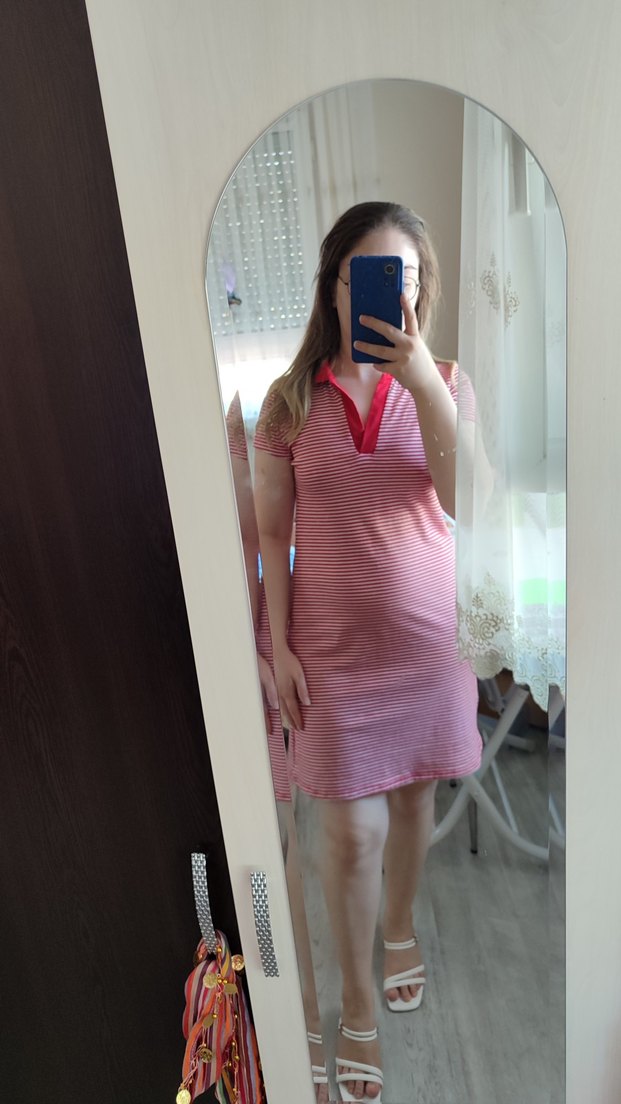 Kırmızı V Yaka Elbise - Görsel 4