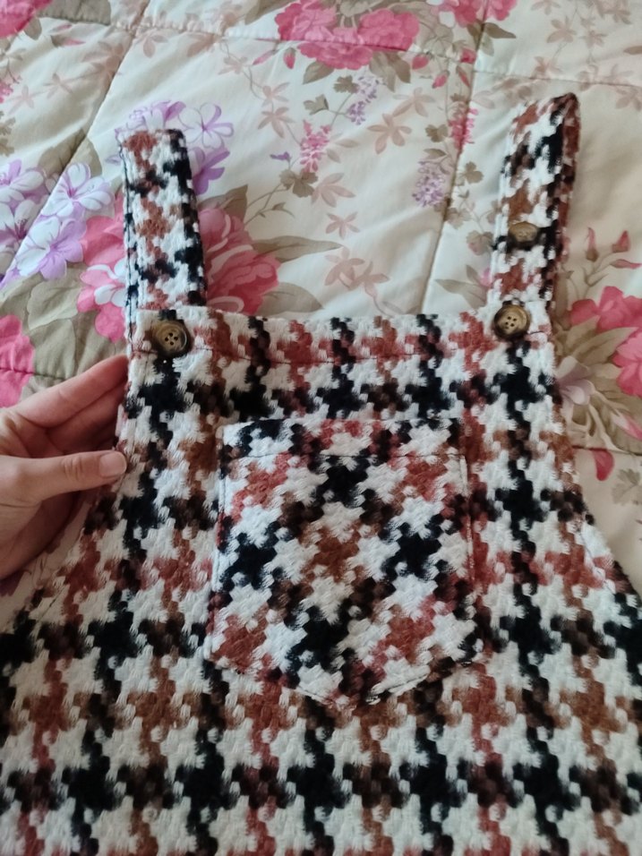 Pastel Çok Renkli Kareli Salopet - Görsel 5