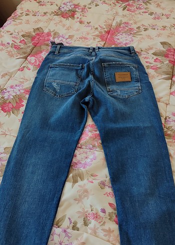 Renkli Mavi Kadın Midi Boy Bol Kesim Kot Pantolon - Görsel 6