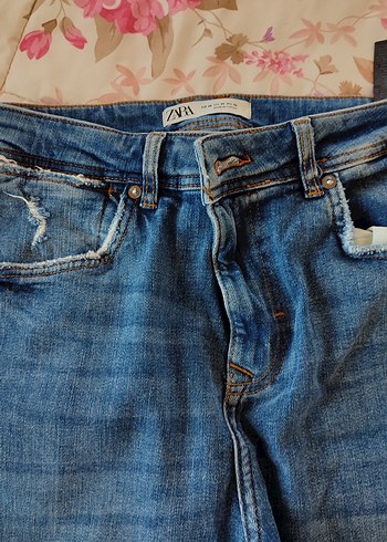 Renkli Mavi Kadın Midi Boy Bol Kesim Kot Pantolon - Görsel 5