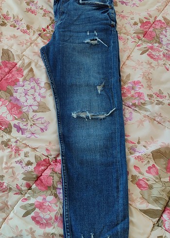 Renkli Mavi Kadın Midi Boy Bol Kesim Kot Pantolon - Görsel 8