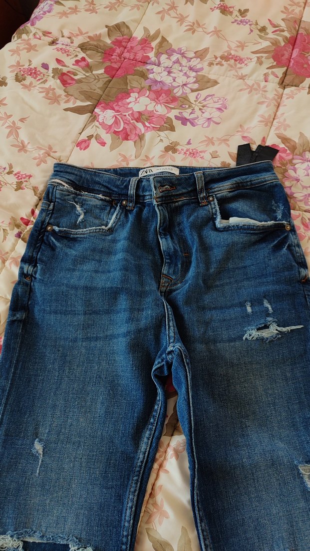 Renkli Mavi Kadın Midi Boy Bol Kesim Kot Pantolon - Görsel 4