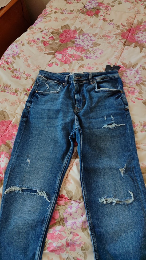 Renkli Mavi Kadın Midi Boy Bol Kesim Kot Pantolon - Görsel 3