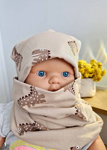 2-3 Yaş, 20 cm Beden Baskılı Camel Renkli Çocuk bere takimi