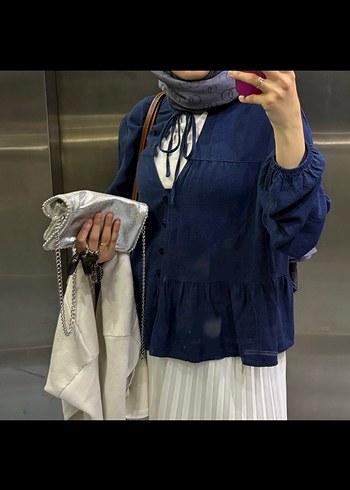 Kadın Mavi Fırfırlı Bluz