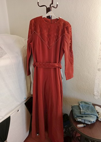 Nakışlı taba Uzun Kollu Elbise