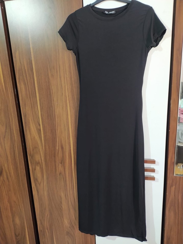 Siyah Drapeli Kadın Uzun Elbise - Görsel 4