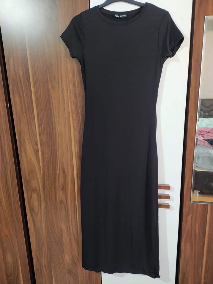 Siyah Drapeli Kadın Uzun Elbise - Görsel 3