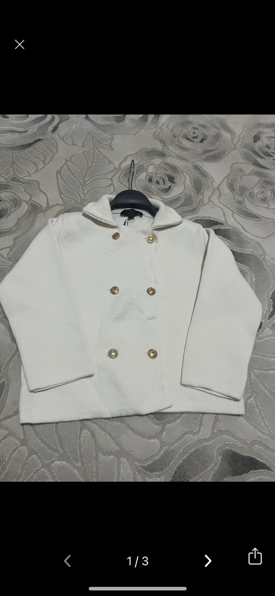 Düğmeli Beyaz Keten Midi Ceket - Görsel 2