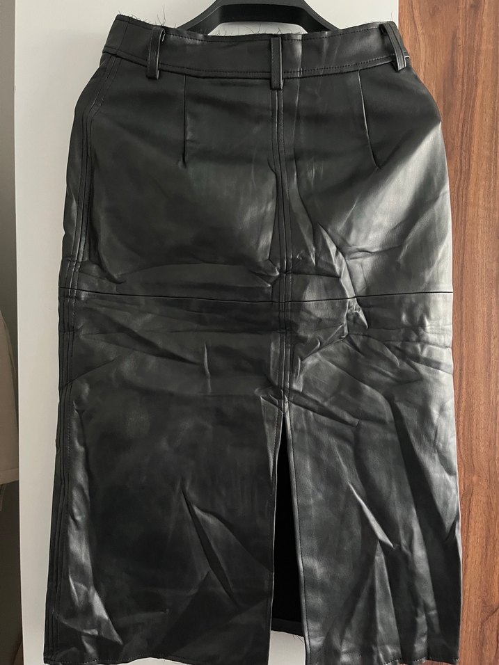 Siyah Deri Midi Ceket Kadın - Görsel 2