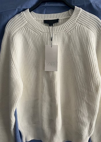 Beyaz Kadın Örgü Pamuklu Kazak - Görsel 2