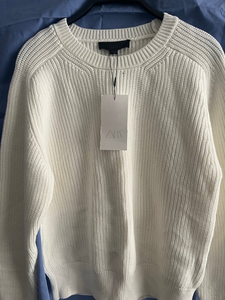 Beyaz Kadın Örgü Pamuklu Kazak - Görsel 2