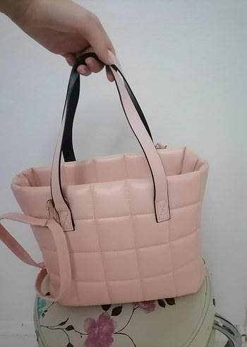 Pembe Kareli Fermuarlı Kadın kol Çantası