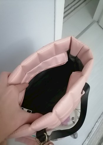  Beden Pembe Kareli Fermuarlı Kadın kol Çantası