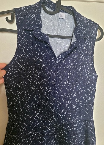 H&M V Yaka Kolsuz Lacivert Midi Elbise