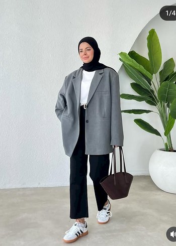Gri Midi Kadın Blazer Ceket