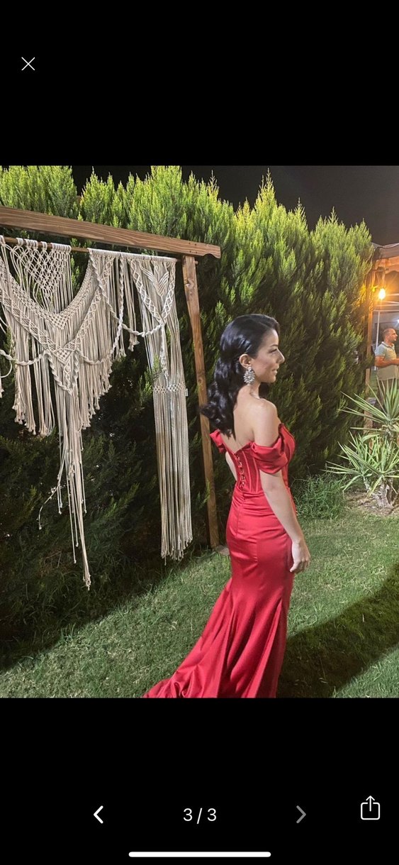 Kırmızı Drapeli Uzun Straplez Kadın Abiye - Görsel 2