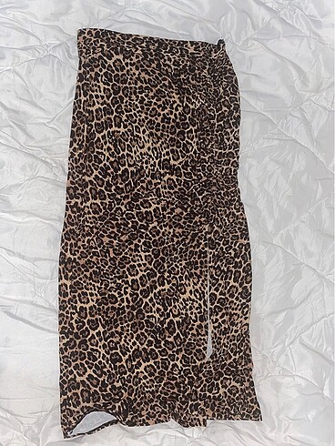 Leopar Desenli Yırtmaçlı Uzun Etek