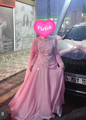 Pudra Pelerinli Uzun Kadın Abiye - Görsel 2