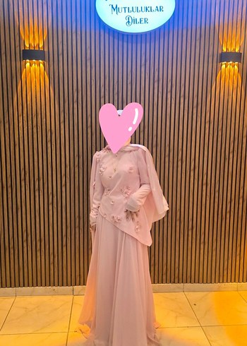 Pudra Pelerinli Uzun Kadın Abiye - Görsel 4