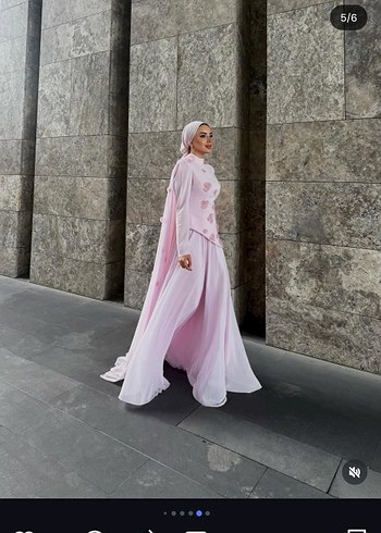 Pudra Pelerinli Uzun Kadın Abiye - Görsel 3