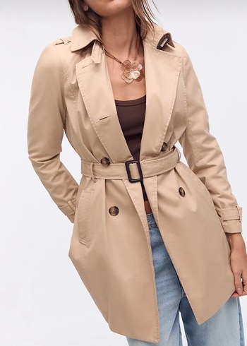 Stradivarius Bej Midi Kadın Trençkot,