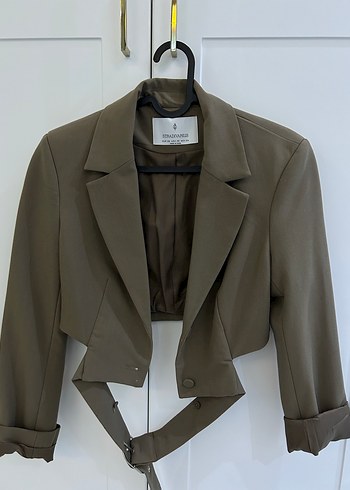 34 Beden Stradivarius haki açık kahve karışımı crop blazer