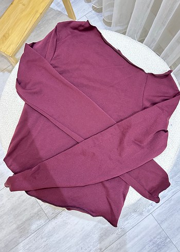 Stradivarius Bordo tek omuzu açık Uzun Kollu Kadın bluz