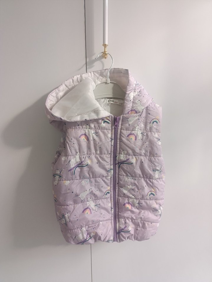 Kız Çocuk Mor Kapüşonlu Fermuarlı Yelek - Görsel 3