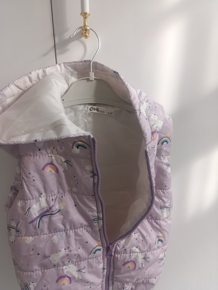 Kız Çocuk Mor Kapüşonlu Fermuarlı Yelek - Görsel 2